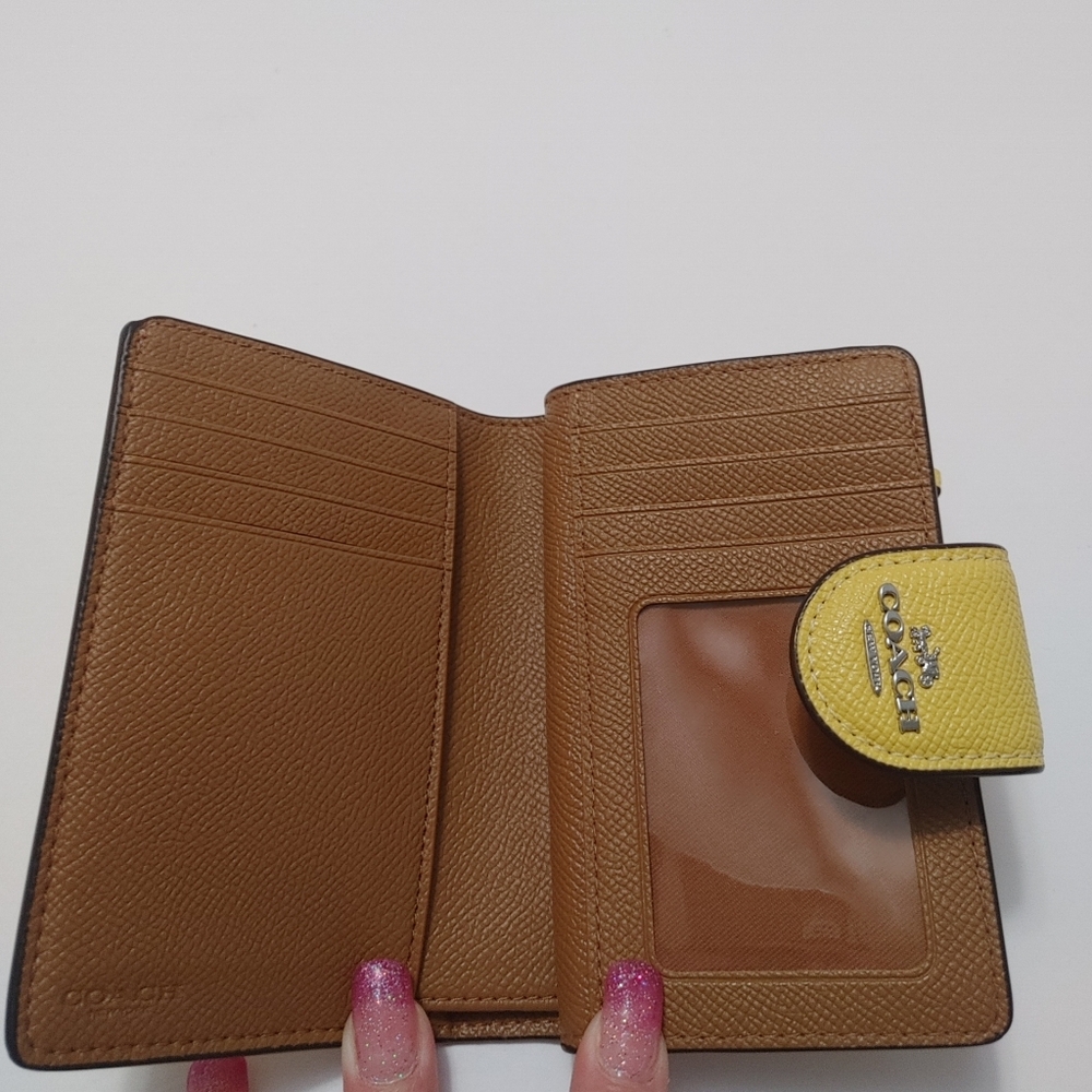 Coach Medium Corner Zip Wallet Yellow/Silver - Picture 9 of 13